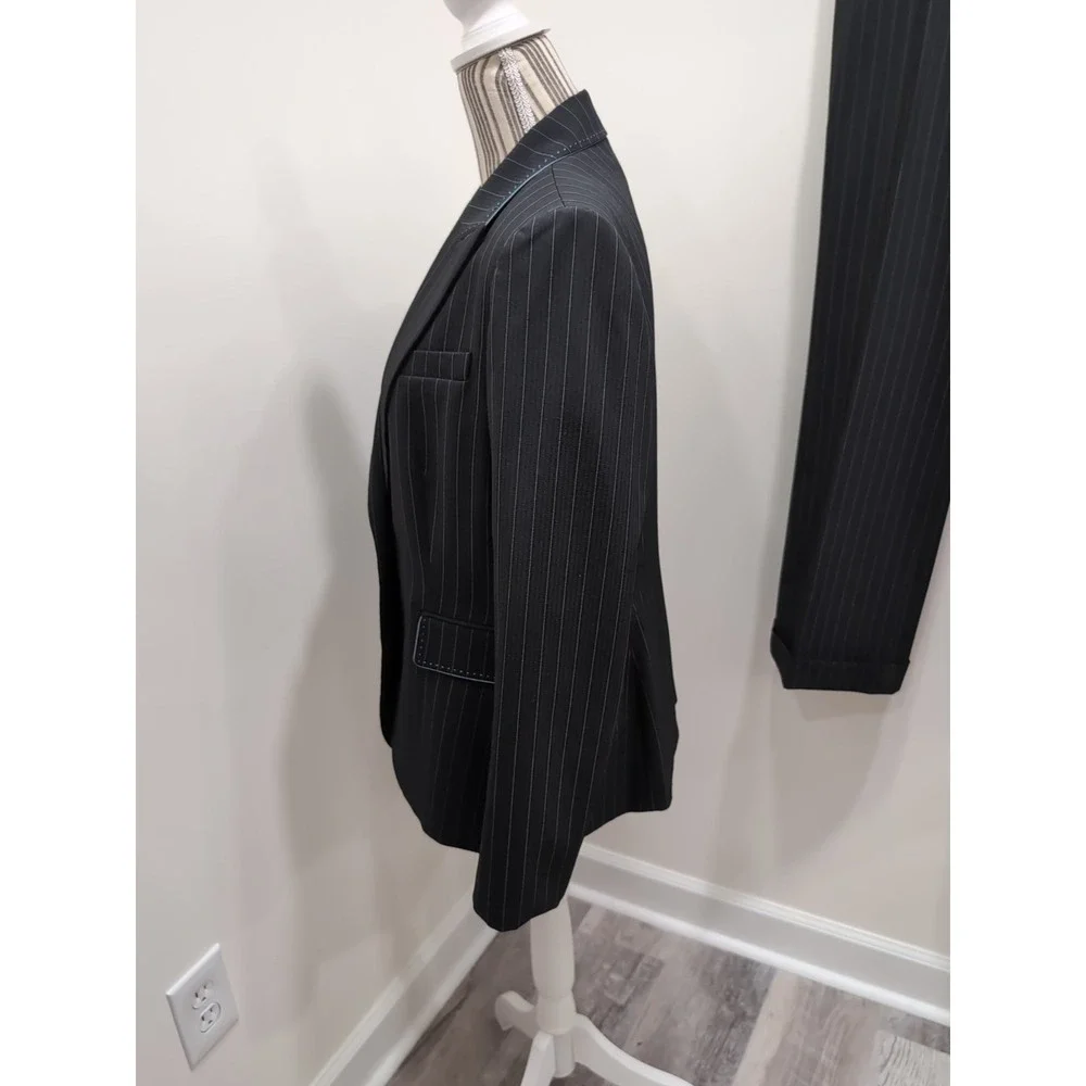 Tahari Arthur S. Levine 3pc Black Pinstripe Suit 12 Pants Blazer Tank Career Set